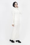 Ekru Fitilli Boğazalı Triko Tesettür Elbise