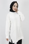 Ekru İki İp Kumaş Pul İşleme Detaylı Tesettür Tunik