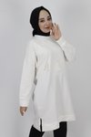 Ekru İp Kumaş İnci Püskül Detaylı Tesettür Tunik