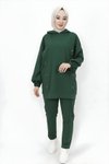 Haki İki İp Kumaş Kapüşonlu Yıldız Zımba Detaylı İkili Tesettür Takım