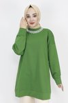 Haki İp Kumaş Zincir Detaylı Tesettür Tunik