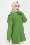 Haki İp Kumaş Zincir Detaylı Tesettür Tunik