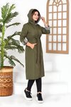 Haki Uzun Boy Bondit Kumaş Trençkot
