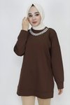 Kahverengi İki İp Kumaş Zincir Detaylı Tesettür Tunik