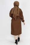 Kahverengi Orta Boy Kumaş Broş Detaylı Trençkot