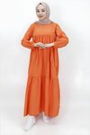 Oranj Salaş Kolu Bağlama Detaylı Tesettür Elbise
