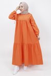 Oranj Salaş Kolu Bağlama Detaylı Tesettür Elbise