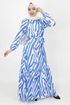 Saks Zebra Desenli Şifon Tesettür Elbise