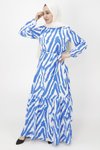 Saks Zebra Desenli Şifon Tesettür Elbise