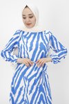 Saks Zebra Desenli Şifon Tesettür Elbise