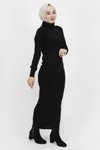 Siyah Fitilli Triko Boğazalı Tesettür Elbise