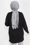 Siyah İki İp Kumaş Pul İşleme Detaylı Tesettür Tunik