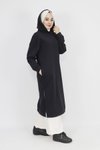 Siyah Kapüşonlu İp Kumaş Yırtmaç Detaylı Tunik