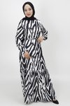 Siyah Zebra Desenli Şifon Kumaş Tesettür Elbise