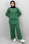 Yeşil Balıkçı Yaka Zincir Detaylı Triko Takım