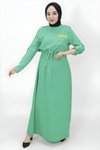 Yeşil Bürümcük Cep Zincir Detaylı Tesettür Elbise