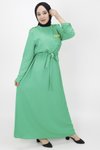 Yeşil Bürümcük Cep Zincir Detaylı Tesettür Elbise