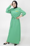Yeşil Bürümcük Cep Zincir Detaylı Tesettür Elbise