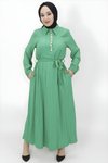 Yeşil Bürümcük Taş Detaylı Tesettür Elbise