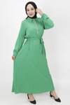 Yeşil Bürümcük Taş Detaylı Tesettür Elbise