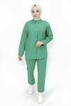 Yeşil Gabardin Kumaş Taş Detaylı İkili Tesettür Takım