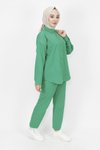 Yeşil Gabardin Kumaş Taş Detaylı İkili Tesettür Takım