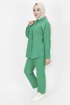 Yeşil Gabardin Kumaş Taş Detaylı İkili Tesettür Takım