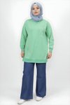 Yeşil İki İplik İnci Taş Detaylı Tesettür Tunik