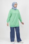 Yeşil İki İplik İnci Taş Detaylı Tesettür Tunik