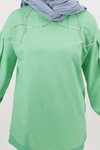 Yeşil İki İplik Taş İnci Çakmalı Tesettür Tunik