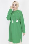 Yeşil İp Kumaş İnci Püskül Detaylı Tesettür Tunik