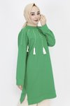 Yeşil İp Kumaş İnci Püskül Detaylı Tesettür Tunik