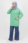Yeşil İplik Taş Detaylı Tesettür Tunik