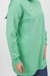 Yeşil İplik Taş Detaylı Tesettür Tunik