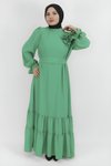 Yeşil Salaş Çiçek Detaylı Tesettür Elbise