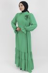 Yeşil Salaş Çiçek Detaylı Tesettür Elbise