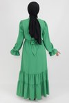 Yeşil Salaş Çiçek Detaylı Tesettür Elbise
