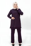 Mor İki İplik Taş Baskılı İkili Tesettür Takım