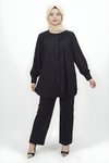 Siyah Petek Kumaş Pantolonlu Tesettür Takım