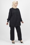 Siyah Petek Kumaş Pantolonlu Tesettür Takım