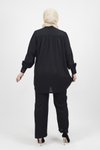 Siyah Petek Kumaş Pantolonlu Tesettür Takım