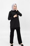 Siyah Taş Baskılı İkili İki İplik Tesettür Takım