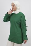 Yeşil İki İplik Kolu Bağlama Detaylı Tesettür Tunik