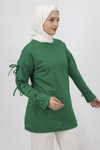 Yeşil İki İplik Kolu Bağlama Detaylı Tesettür Tunik