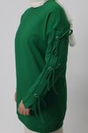 Yeşil İki İplik Kolu Bağlama Detaylı Tesettür Tunik