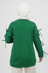 Yeşil İki İplik Kolu Bağlama Detaylı Tesettür Tunik