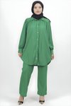 Yeşil Petek Kumaş Pantolonlu Tesettür Takım