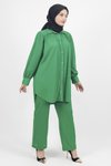 Yeşil Petek Kumaş Pantolonlu Tesettür Takım