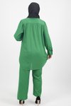 Yeşil Petek Kumaş Pantolonlu Tesettür Takım