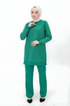 Yeşil Taş Baskılı İkili İki İplik Kumaş Tesettür Takım